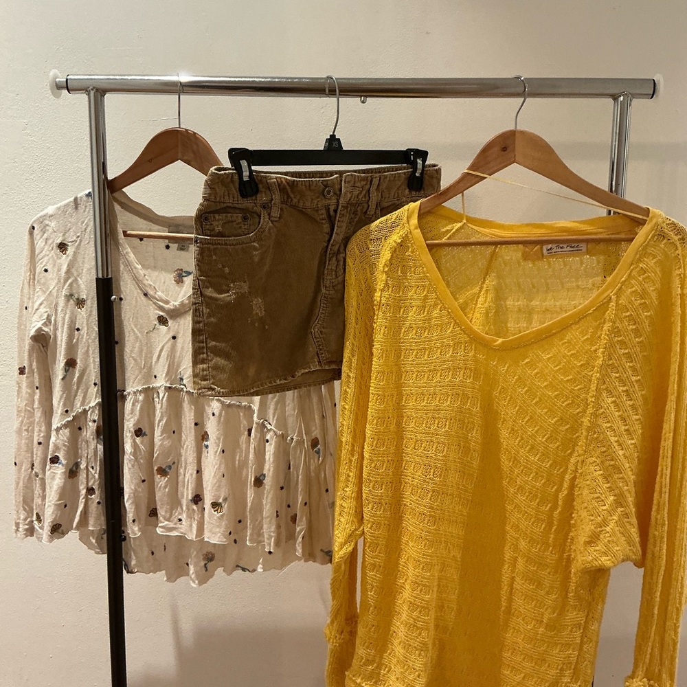 Free People Vibrant Yellow Knit Blouse